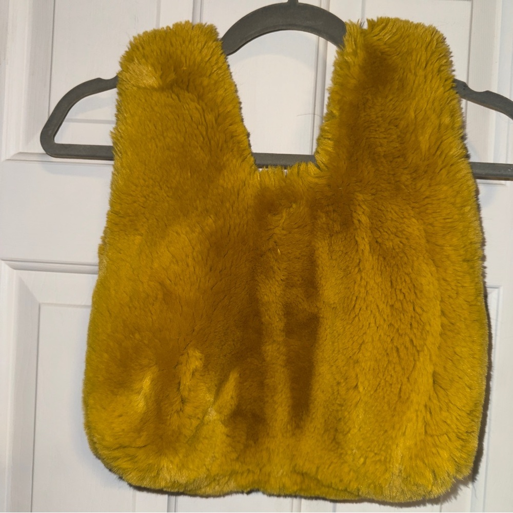 Mustard Yellow Faux Fur Tote Bag | Soft Plush Fluffy Shoulder Bag Cozy. Retro.